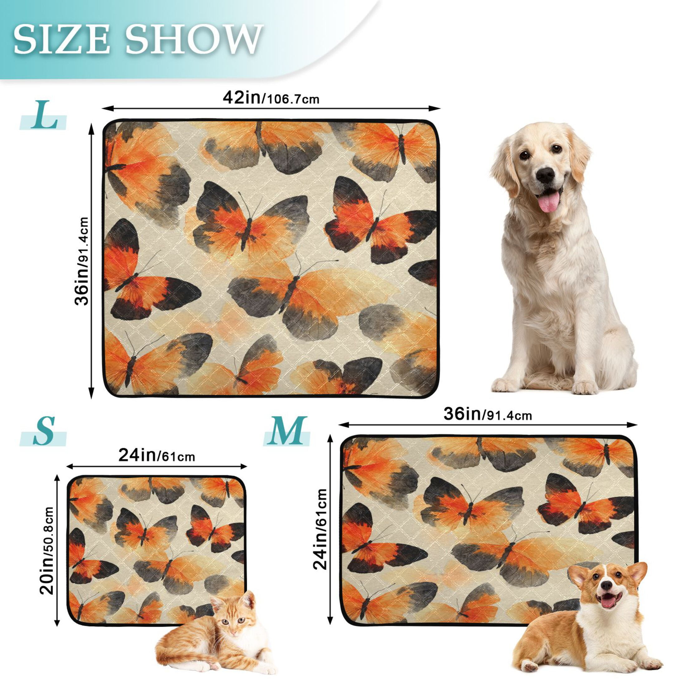 Qxltty Orange Black Butterfly Cat litter Pads Pet Set of 2 Diaper Mats Center Anti-leakage Layer Absorbent Soft and Comfortable