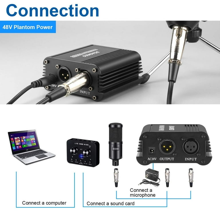 Aokeo 1-Channel 48V Phantom Power Supply with Adapter, Bonus Aokeo 1-Channel 48V Phantom Power Supply with Adapter, Bonus