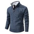 thumbnail image 4 of Timoontee Men's Quarter Zip Pullover Sweater Casual Comfy Stand Collar Tops Solid Textured Knit Sweater Fall Winter Thickened Warm Sweater Blue XXL, 4 of 8