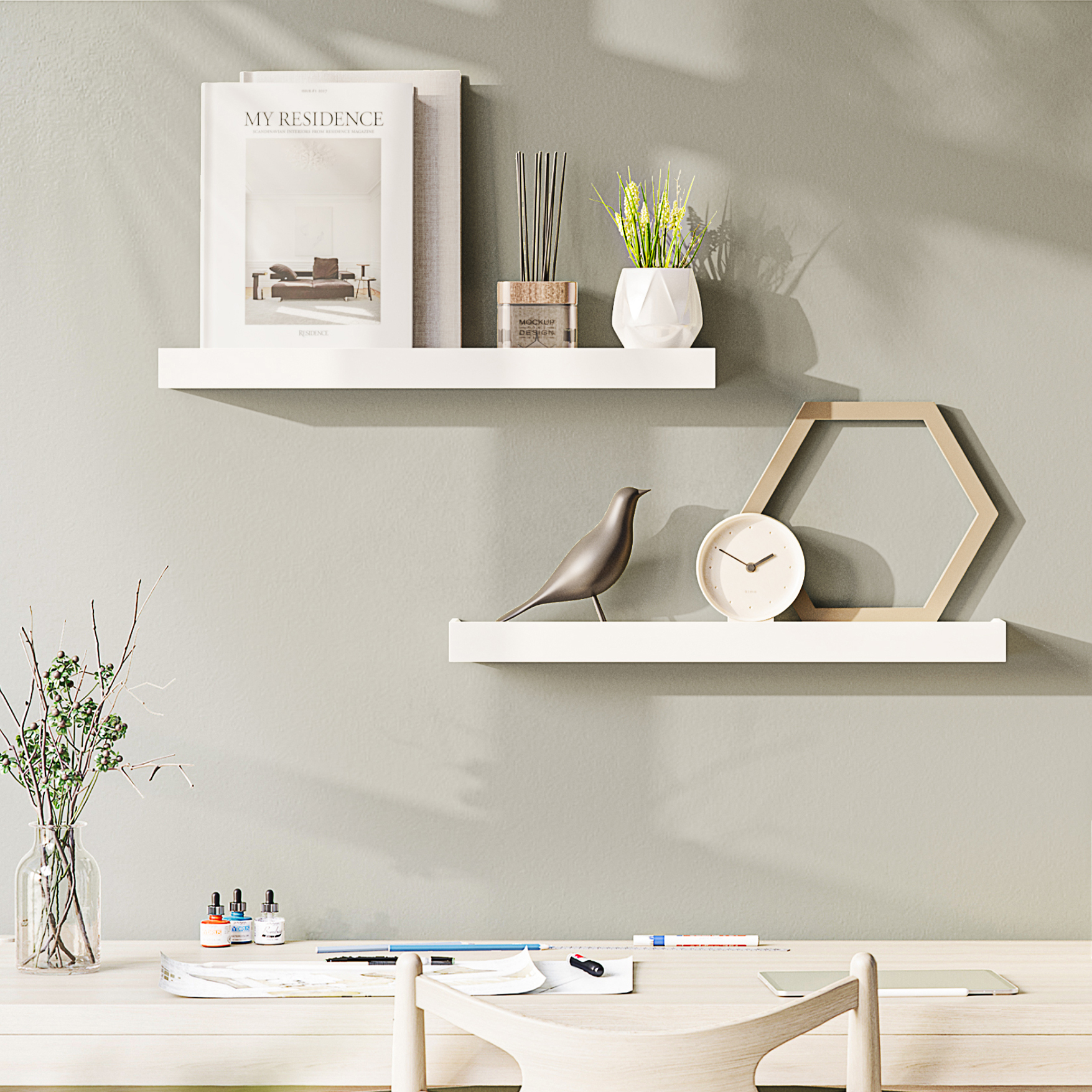 Ballucci Modern 24" Floating Shelves, Set of 2 Wood Wall Mount Shelves, White