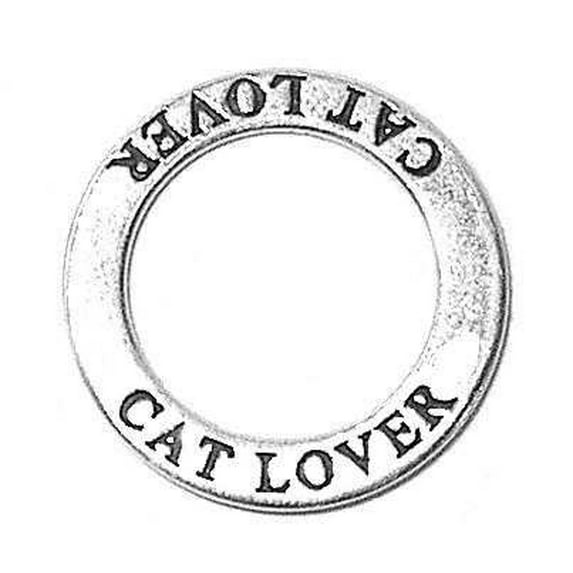 Sterling Silver 24" .8mm Two Sided CAT LOVER Circle Shaped Affirmation Slide Pendant Necklace