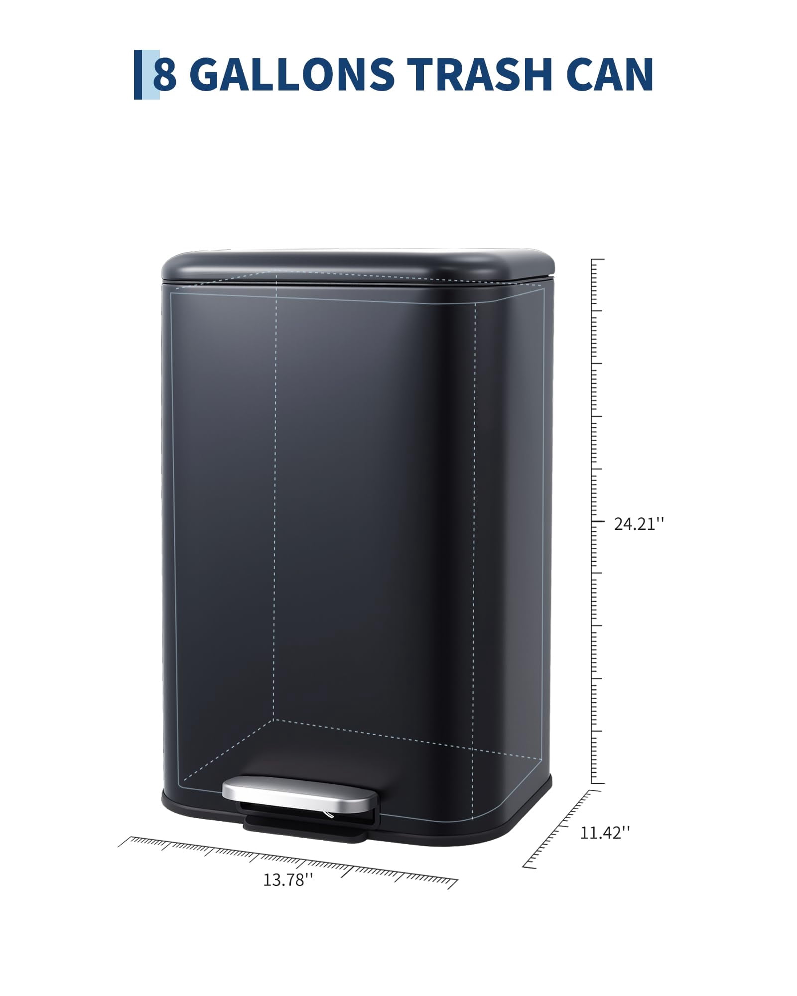 8 Gallon Trash Can with Lid, 30L Fingerprint Proof Stainless Steel Kitchen Trash Can with Removable Inner Bucket and Lid Soft Close, Pedal Rubbish Binfor Home, Kitchen, Office（Black）