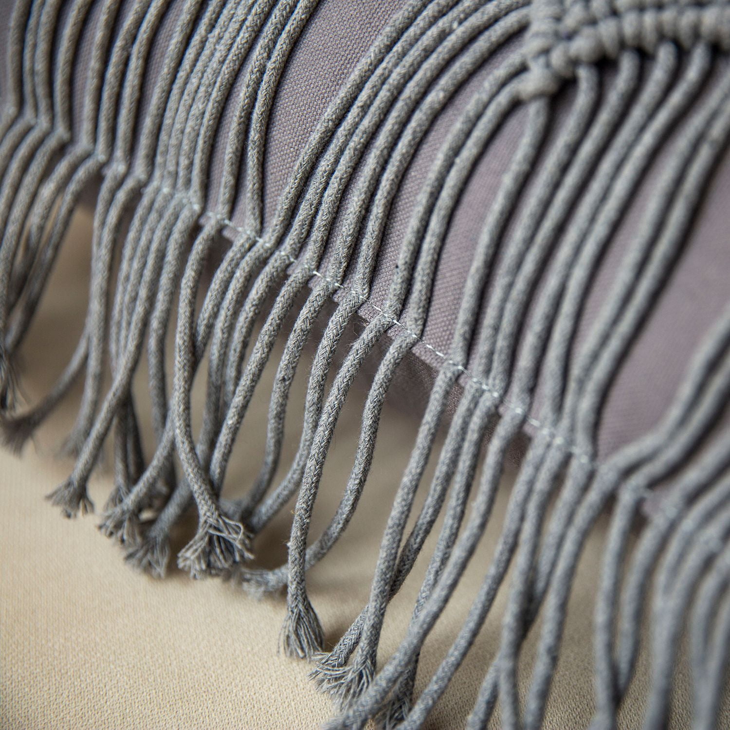 Phantoscope 100% Cotton Handmade Crochet Boho Throw Pillow with Tassels and Woven Knot Design, 18 x 18 in Square Cushion, Light Gray, 1 Pack