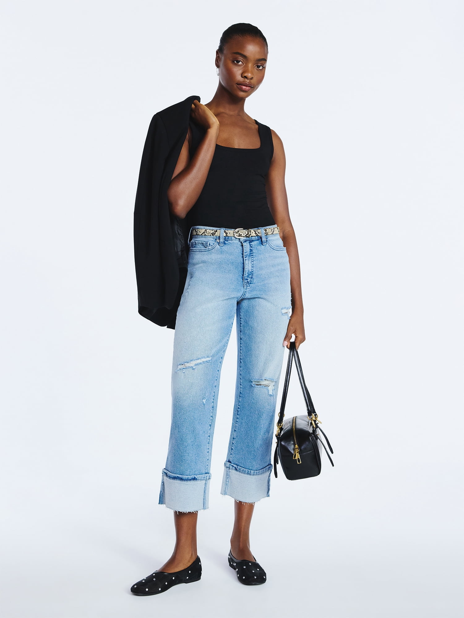 Scoop Women's and Women's Plus Benton Cuffed Ankle Jeans, 25", 27", and 29" Inseams, Sizes 0-26W