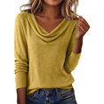 thumbnail image 3 of Women's Lightweight Cowl Neck Sweater, Soft Knit Pullover Top, Long Sleeve Comfort Wear, Everyday Basic Sweater, Fall Winter Layering Piece, Breathable Casual Blouse Yellow M, 3 of 7