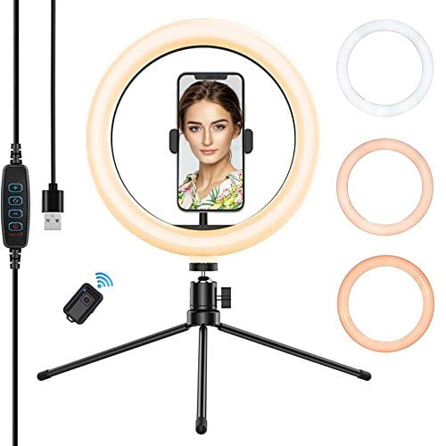 10 LED Selfie Ring Light with Tripod Stand and Phone Holder Android Phone & Cameras Compatible with iPhone Sumcoo Dimmable Beauty Ringlight for Live Stream/Makeup/YouTube Video 