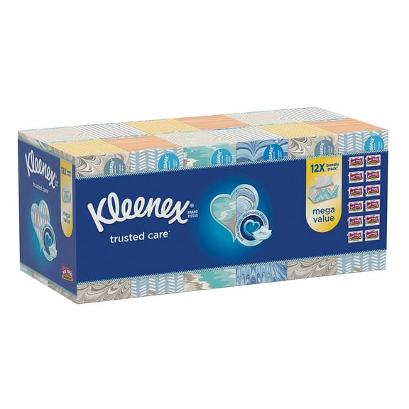 Kleenex Trusted Care Facial Tissues, White, 160 Sheets/Box, 12 Ct