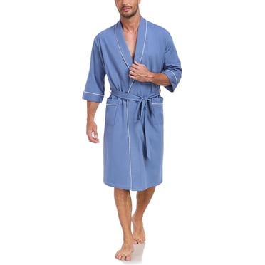 ANLIQI Mens 100% Cotton Short Robes Summer Lightweight Kimono Bathrobe ...