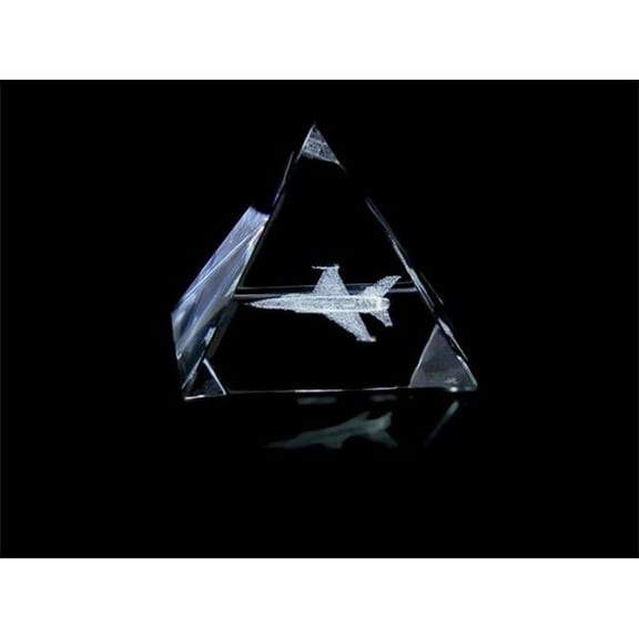 1051-65-33 2.55 L x 2.4 H x 2.55 W in. Crystal Laser-Engraved Jet Fighter Military Laser-Cut