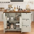 thumbnail image 2 of ​​54.5" White Farmhouse Kitchen Island with Power Outlet & Drop Leaf - Mobile Storage Cart with Spice Rack, Wheels for Home & Dining Room, 2 of 10