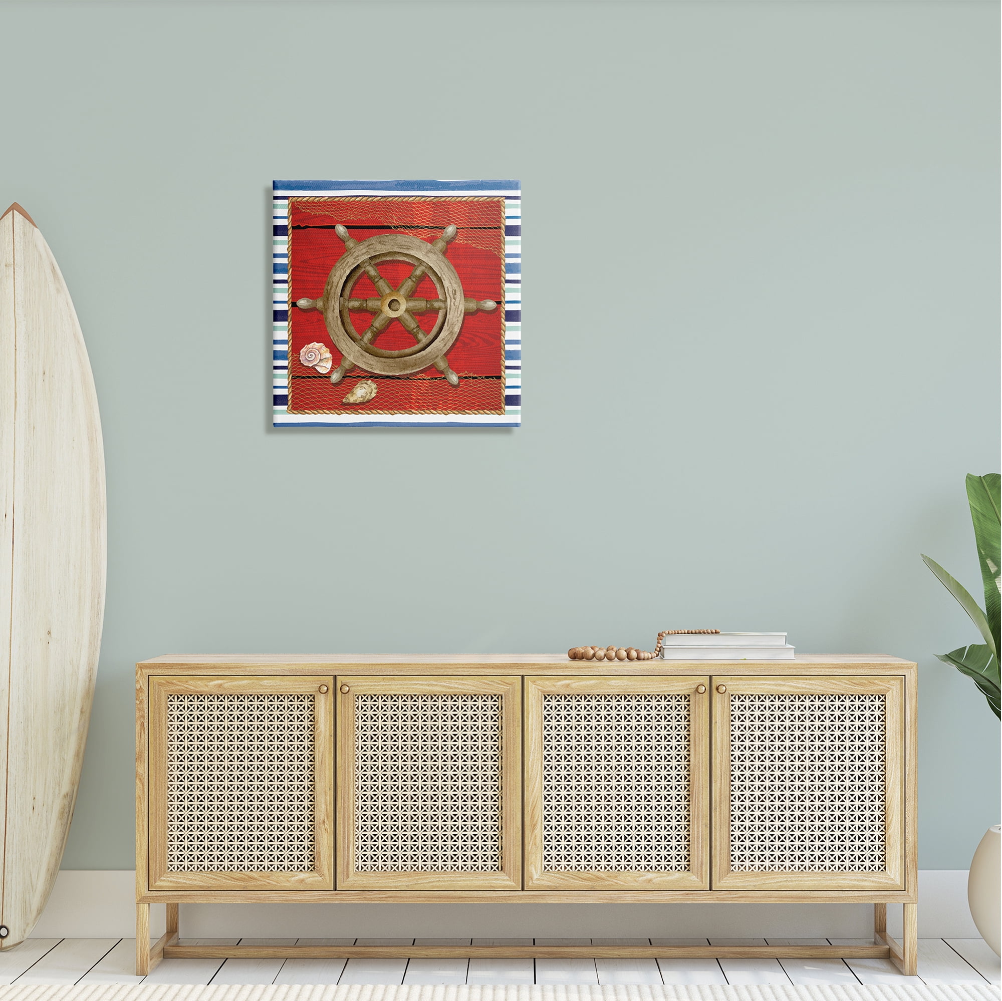 Stupell Nautical Boat Helm Striped Maritime Landscape Painting Gallery Wrapped Canvas Print Wall Art