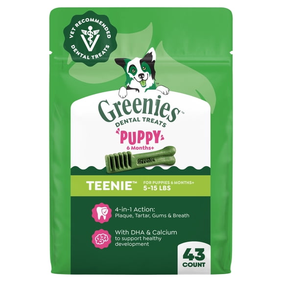 Greenies Natural Dental Puppy Treats Teenie Size, Chicken Flavor, 12 oz Pack, (43 Count)