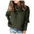 thumbnail image 3 of Lroplie Shirts for Women Plus Size Round Neckline Long Sleeve Womens Tops Fashion Bow Collar Solid Buttons Sleeve Knitted Sweater Warm Top Clothes Green 2023 M, 3 of 8