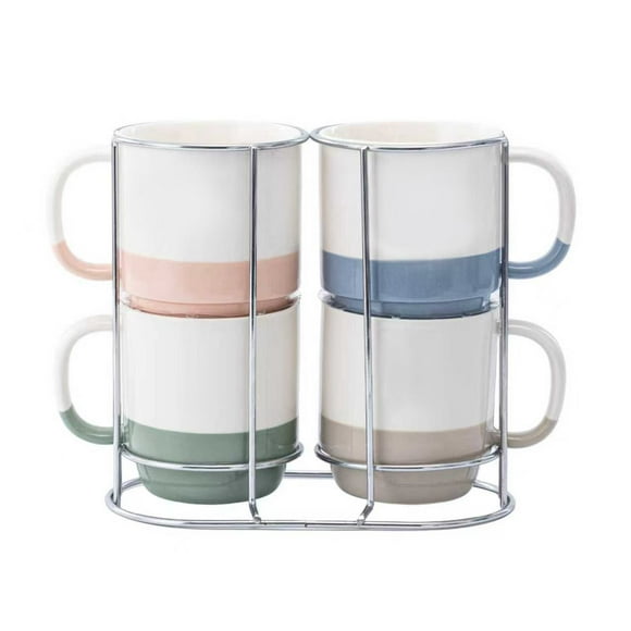 Mainstays Ensemble de tasses empilables en céramique bicolore, 13 oz, 5 Pièces