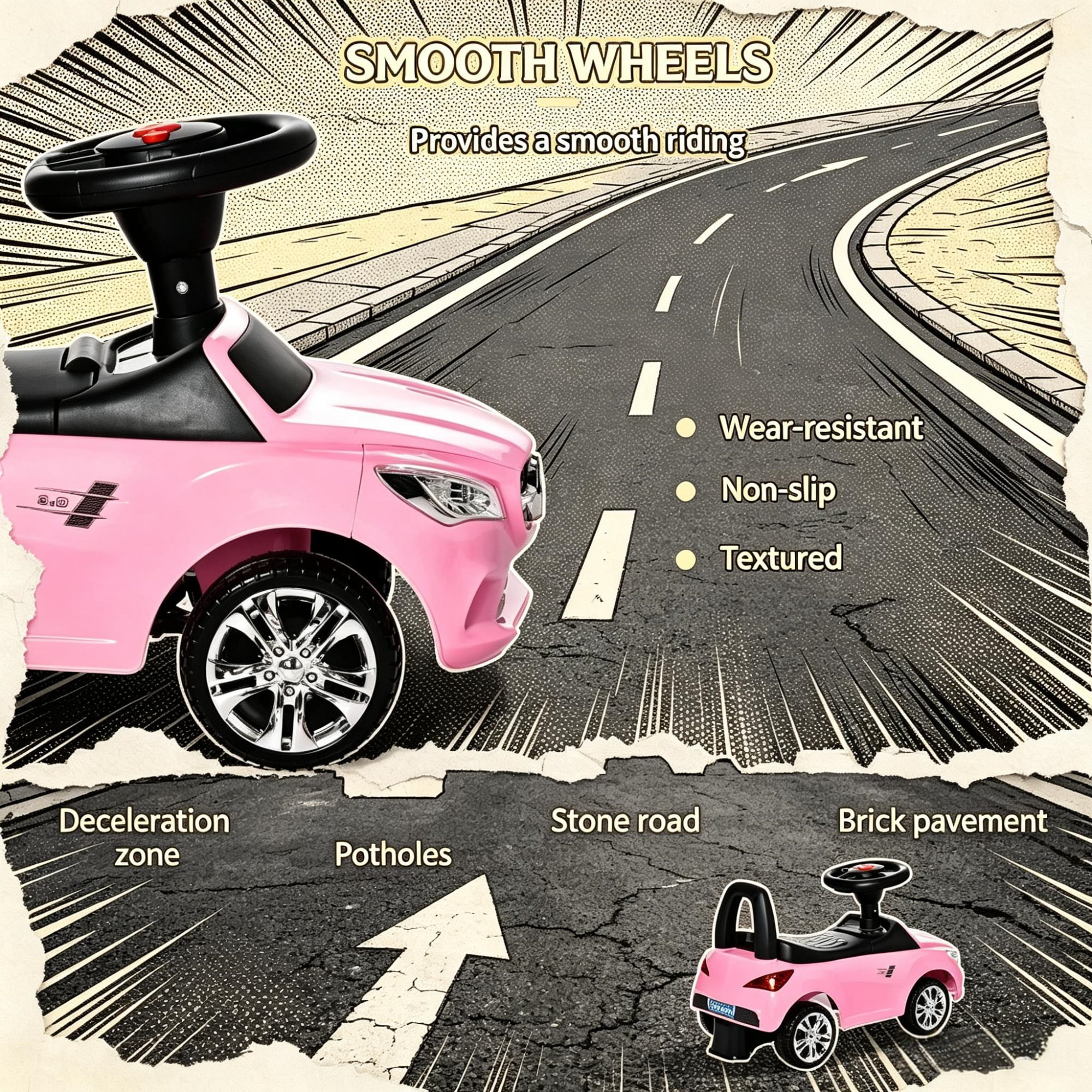 Toddler Foot-to-Floor Ride-On Push Car: Kids Sliding Walking Toy with Functional Horn, Music, Headlights & Hidden Storage Space, Pink