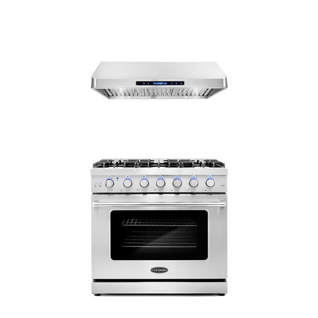 Cosmo 2 Piece Kitchen Appliance Packages with 36  Freestanding Gas Range Kitchen Stove &amp; 36  Under Cabinet Range Hood Kitchen Hood Kitchen Appliance Bundles