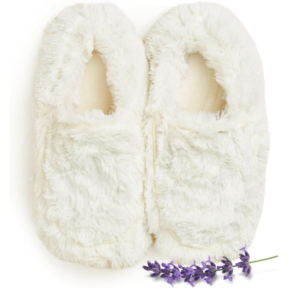 Warmies House Slippers for Women, Microwaveable and Weighted Indoor Fuzzy House Shoes, Size 6-10, Cream