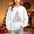 thumbnail image 2 of Wilark Girls Christmas Sweatshirts Pullover Long Sleeve Fleece Warm Crew Neck Kids Festival Tops White 5, 2 of 9
