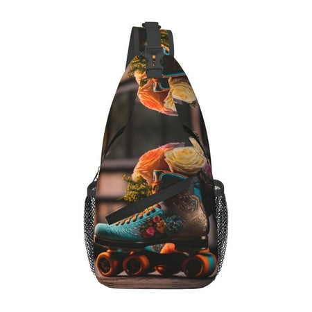 

Crossbody Bags for Women Men - Classic Floral Blue Skate Shoes Casual Sling Bag Backpack Trendy Chest Bag for Travel Sports Gym Running Hiking