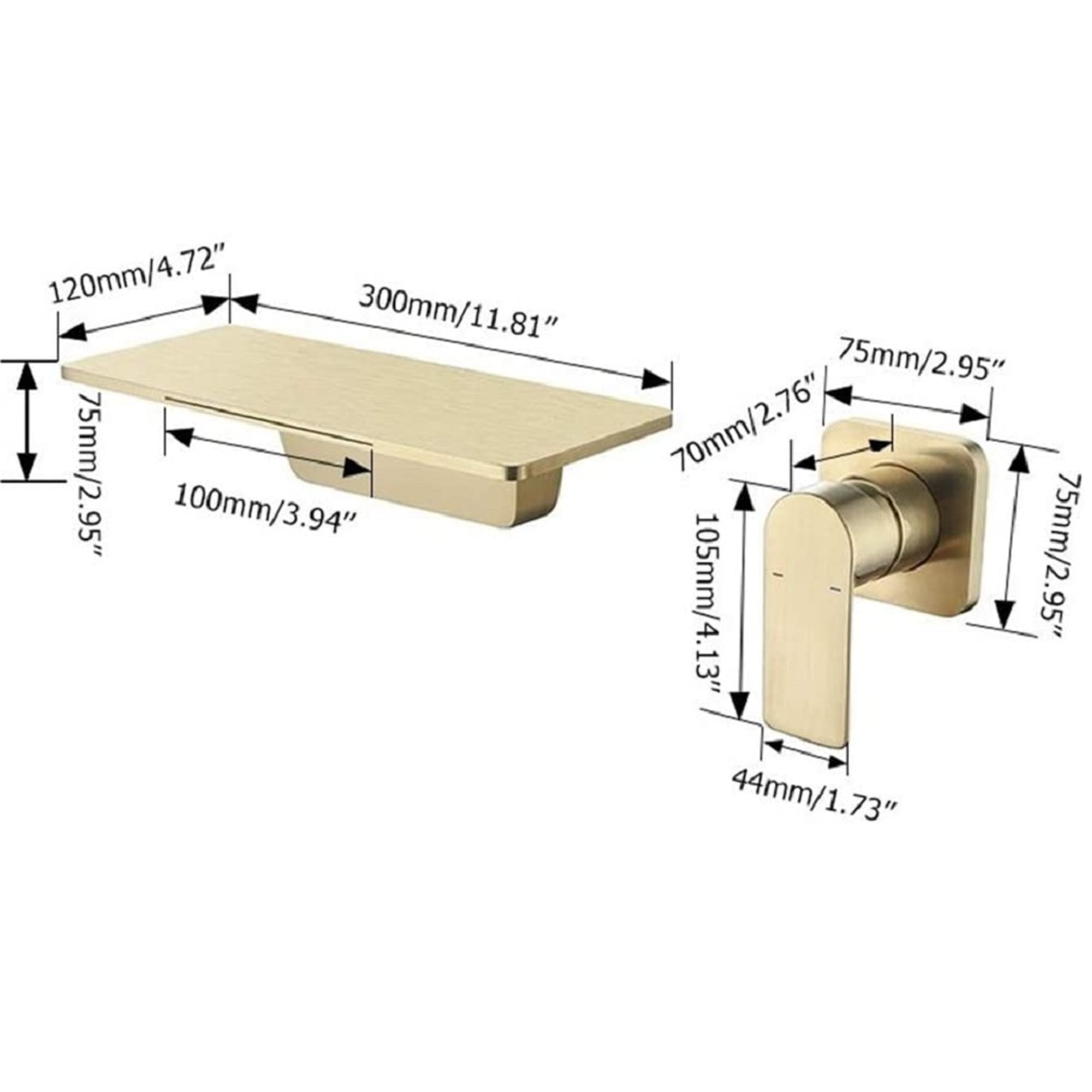 Cfowner Wall Mount Bathtub Faucet, Single Handle Bathroom Faucet, 2 Hole Waterfall Spout Faucet, Gold