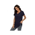 thumbnail image 3 of HULKLIFE Short Sleeve Casual Women's Wear,Womens Waffle Knit Tunic Tops Long/Short Sleeve Loose Fitting Daily Casual Button Up Basic Henley Tops,Navy Blue S, 3 of 5