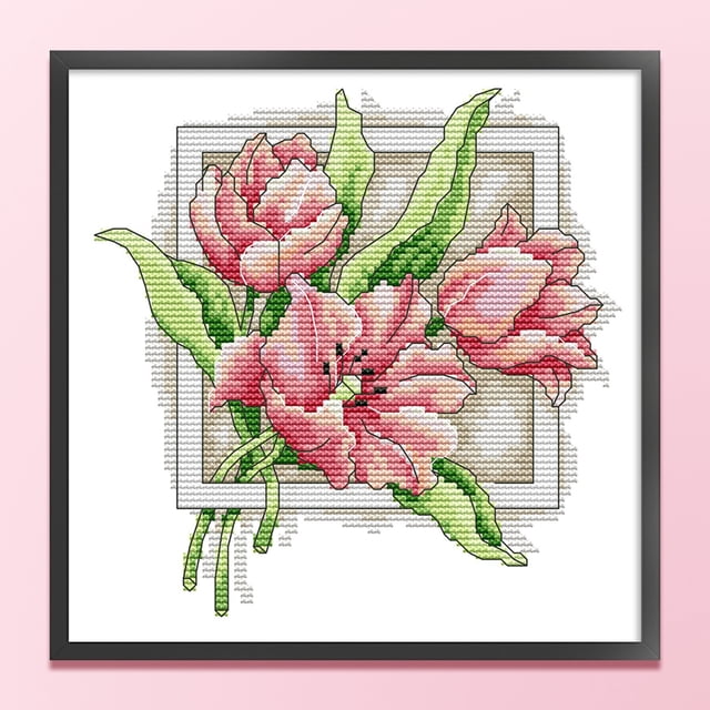 Cuadros Decorativos Bordado parcial Hilo de algodón ecológico Kit de punto de cruz de tulipán impreso de 14 quilates (HA020) Wdftyju embutido en tela