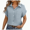 thumbnail image 3 of ORT Womens Short Sleeve Button up Dress Shirt Textured Collared Summer Work Blouse(Light Blue-01,S), 3 of 8