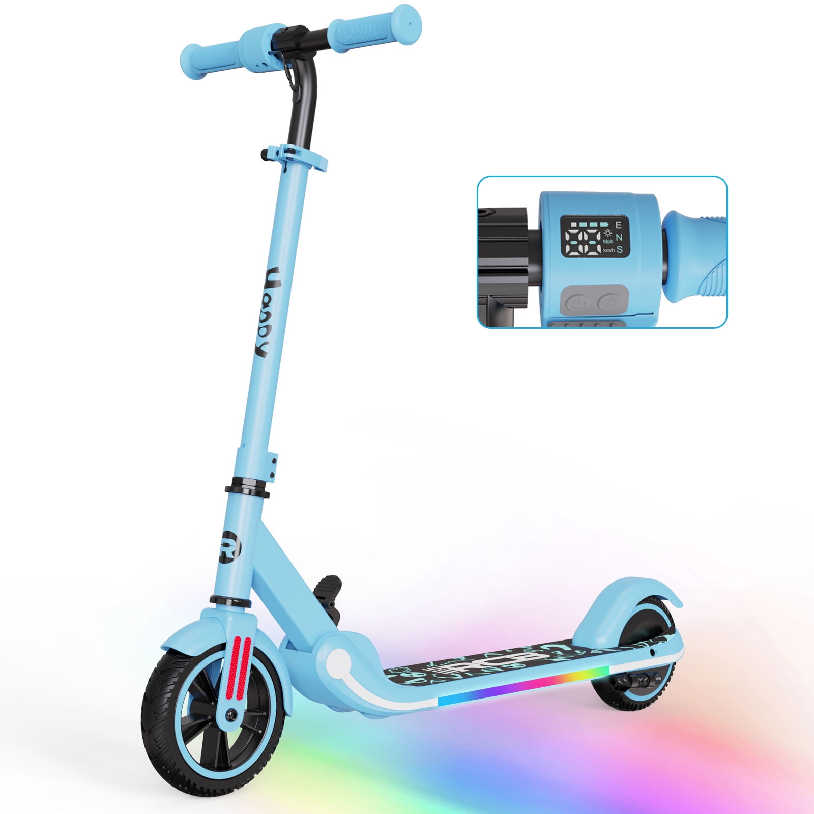 RCB Electric Scooter for Kids, Colorful Neon Lights, LED Display