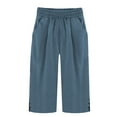 thumbnail image 4 of Audhol Capri Linen Pants for Women, 2025 Pants for Women Casual Summer Elastic High Waist Linen Pant Straight Leg Cropped Trouser Linen Capri Pants for Women Blue 3XL, 4 of 4