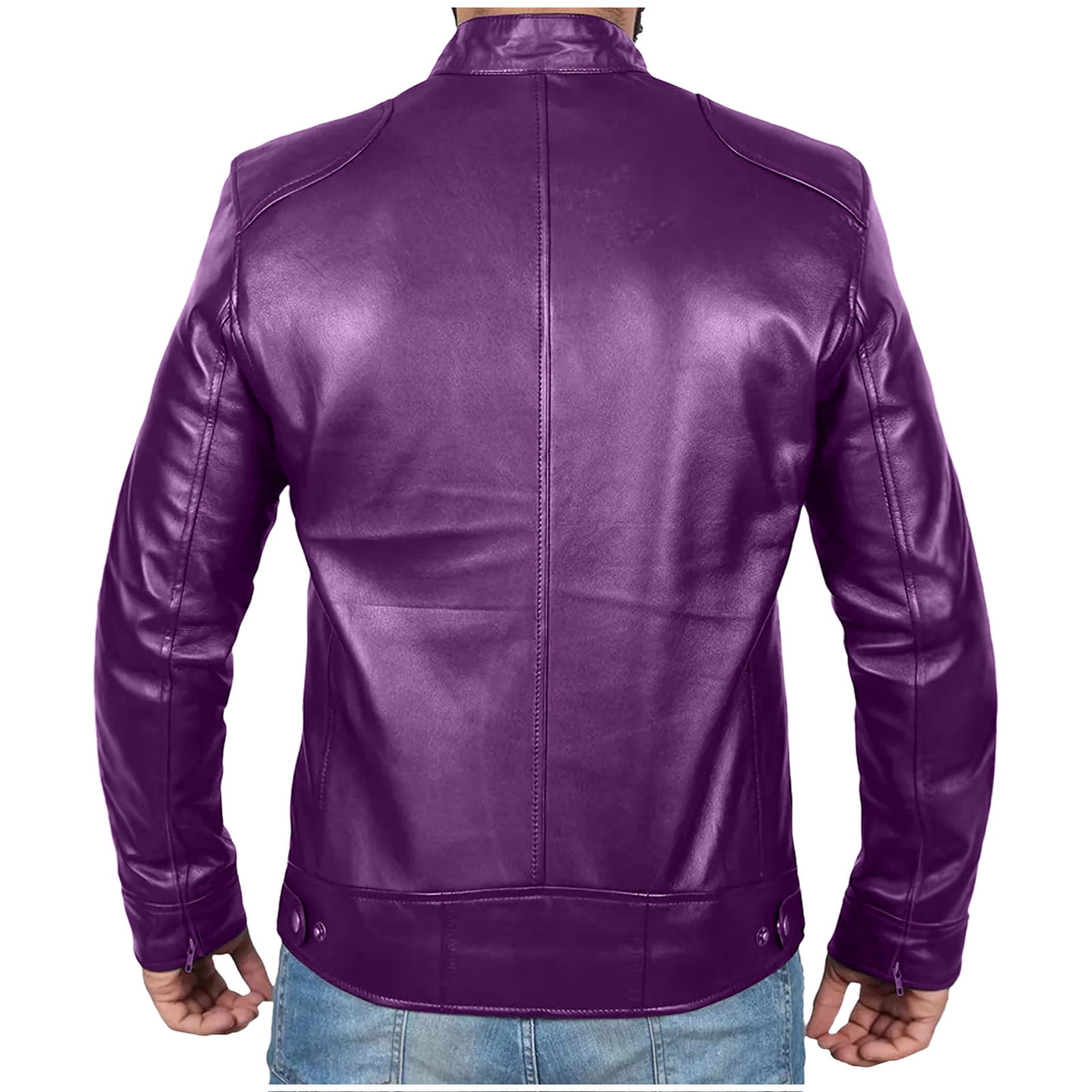 USNSM (S-5XL) Big and Tall Men's Faux Leather Jacket Stand Collar Motorcycle Leather Jackets Casual Lightweight Zip Up Biker Coat Purple XXXXL