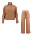 thumbnail image 3 of Mifsaly Womens 2 Piece Lounge Set Half Zip Pullover Top and Wide Leg Pants Casual Matching Outfit Drawstring Waist Relaxed Fit Soft Travel Airport Fall Winter, 3 of 7