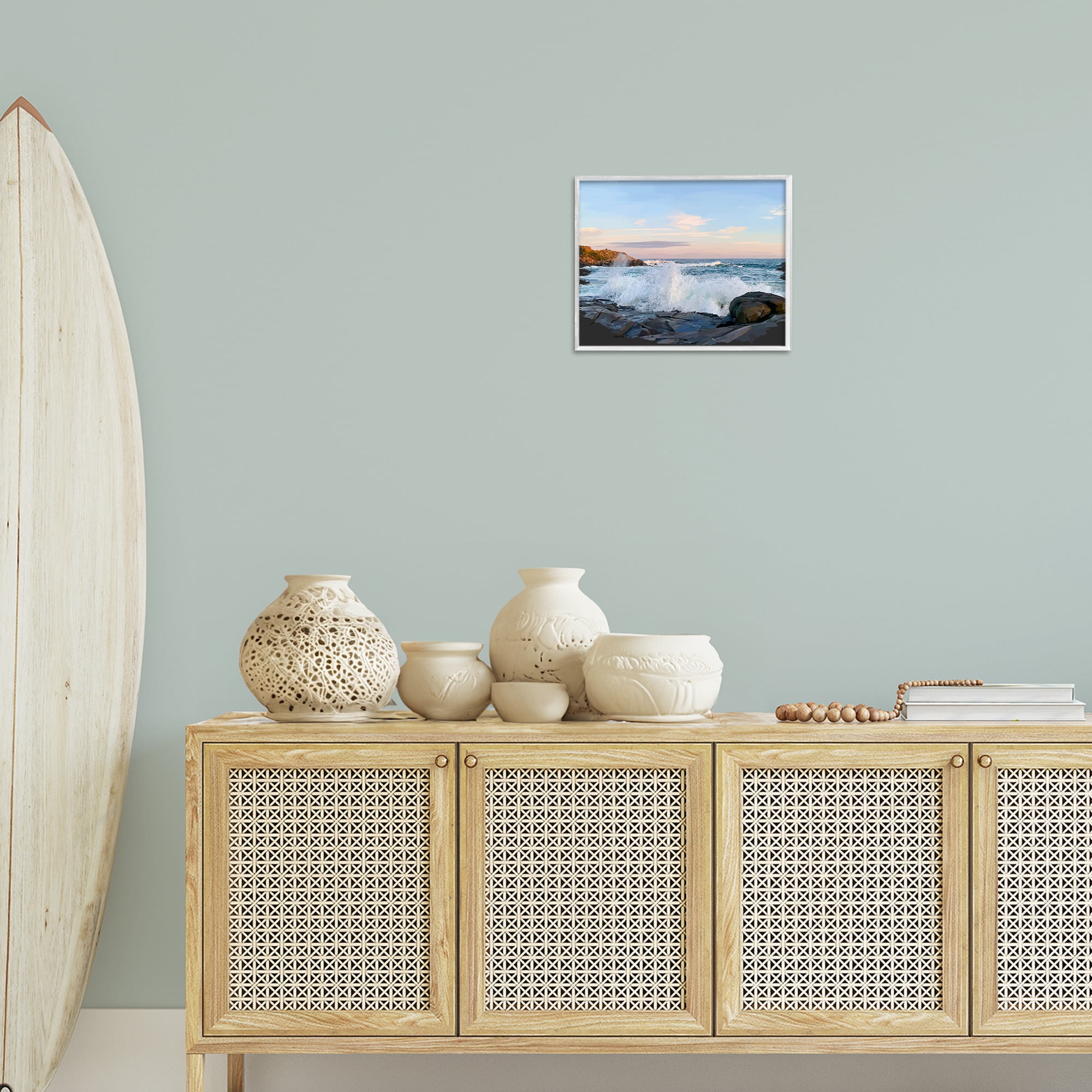 Stupell Industries Strong Breaking Waves Landscape Photography White Framed Art Print Wall Art, 14 x 11