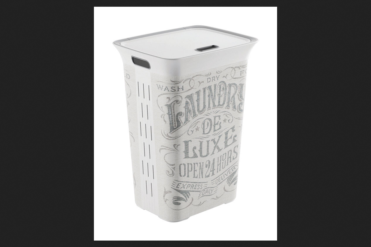 KIS Gray/White Plastic Clothes Hamper Lid Included 3.31 cu. ft