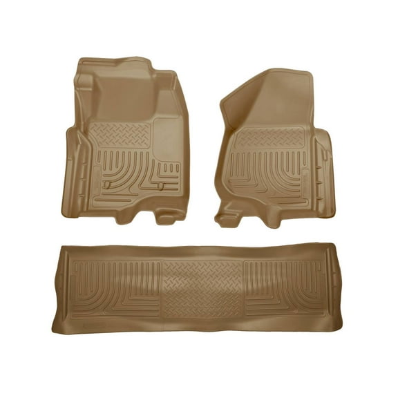 Husky Liners 98713 Weatherbeater Floor Mats Fit 2011-2012 Ford F-250, F-350, F-450 Crew Cab (w/o Manual Transfer Case Shifter, w/w/o Driver’s Side Foot Rest) - Front/2nd Seat - Tan
