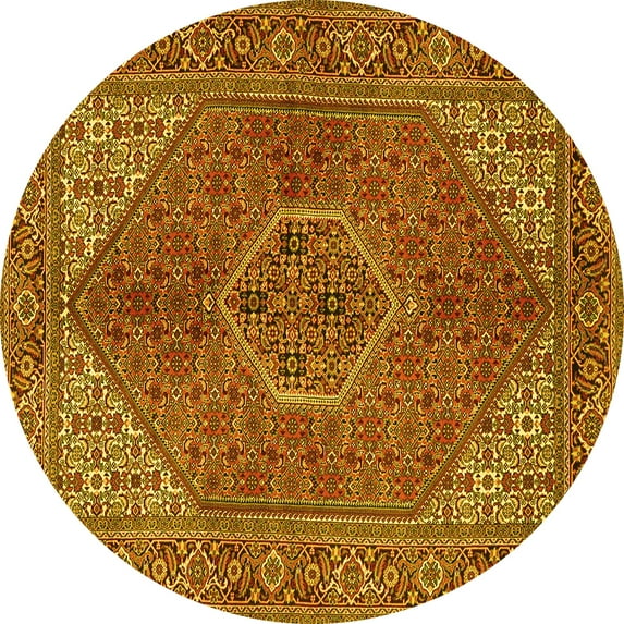 Ahgly Company Machine Washable Indoor Round Persian Yellow Traditional Area Rugs, 8' Round