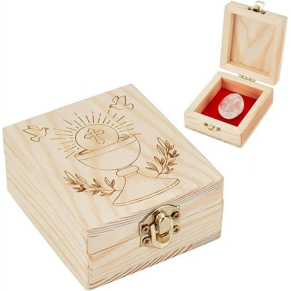 Keepsake Box Wooden Storage Box Prayer Small Wood Box Wood Jewelry Box with Front Clasp and Fabric Decorative Box