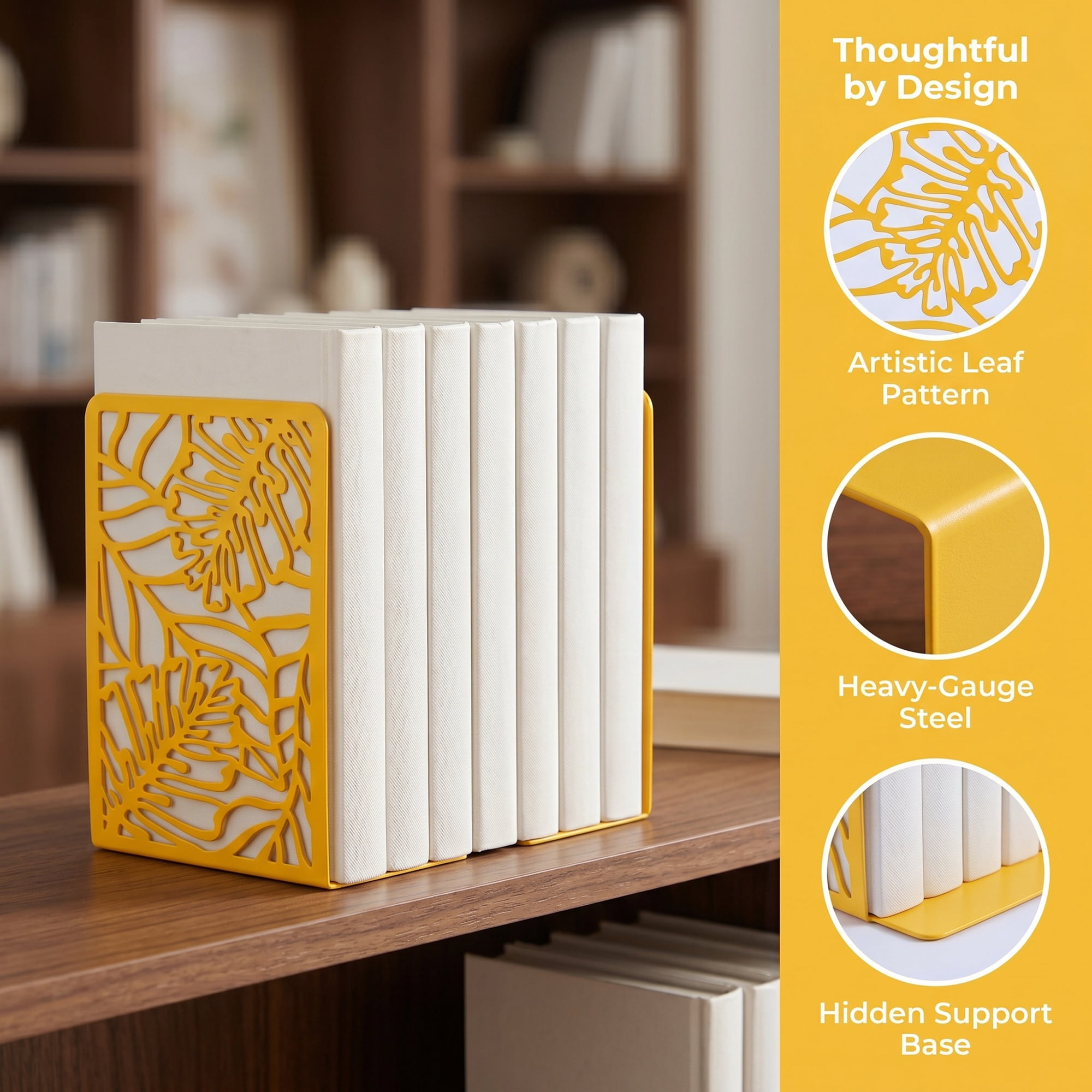 Unique Bargains Decorative Metal Large Non-Skid Book Ends for Shelves Gold 4.7"x3.2"x7.3"