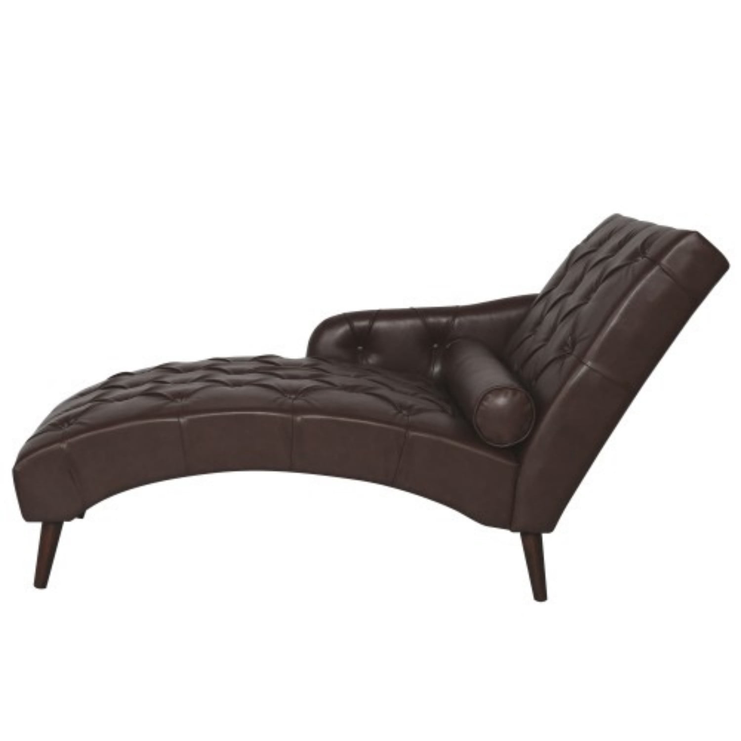 Chaise Lounge Chair with Pillow, Upholstered PU Leather Accent Chair with Tufted Back, Solid Wood Legs & Armrest, Indoor Reading Chaise for Living Room, Bedroom & Office, Dark Brown