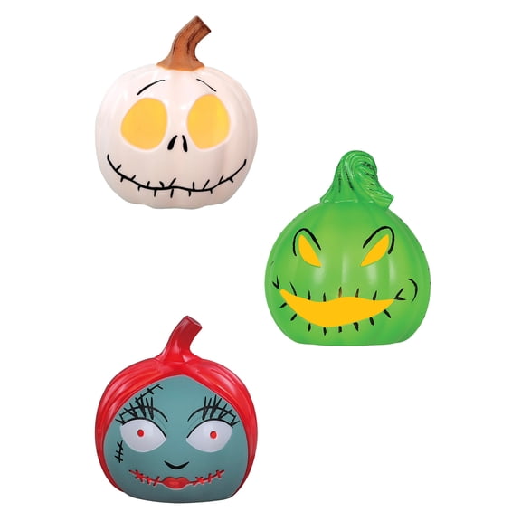 Disney The Nightmare Before Christmas Jack, Sally, and Oogie Boogie 3.25" Mini Light Up Pumpkin Decoration by Seasons