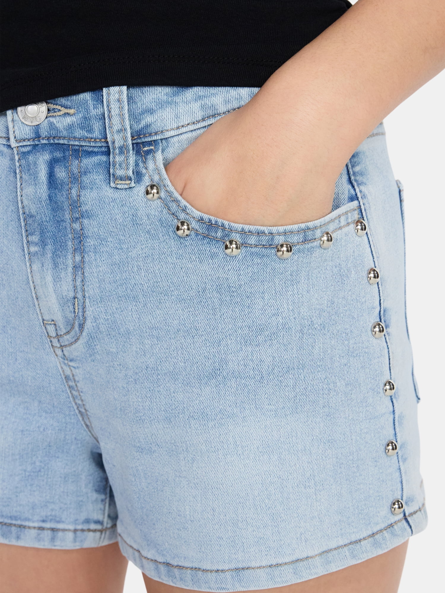 Madden NYC Women’s Studded Denim Shorts, Sizes 00-18