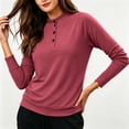 thumbnail image 2 of Ke1Clo Womens High Neck Pullover Casual Long Sleeve Solid Color Slim Fit Knit Tops Button Down Stretchy Fall Winter Travel Tunic Tshirt Red L, 2 of 7