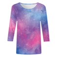 thumbnail image 3 of MKLEKYY Hauts à Col Bateau pour Femmes Manches Trois-Quarts Décontracté Quotidien Col Rond Imprimé Complet Ample Manches Longues T-Shirt, 3 of 3
