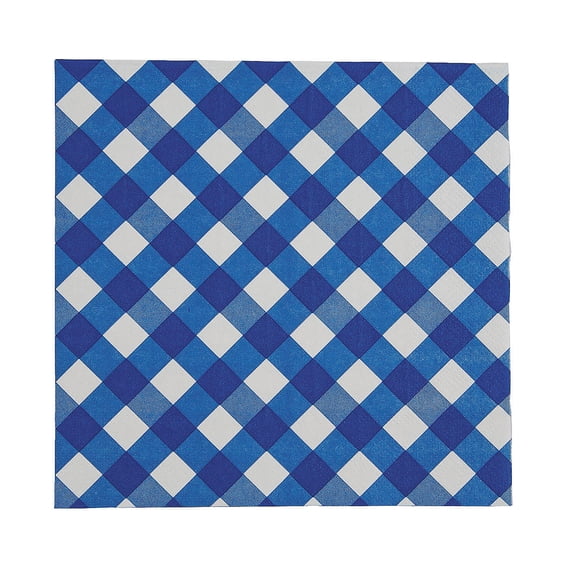 Fun Express 6 1/2" Blue Gingham Disposable Paper Luncheon Napkins - 16 Count