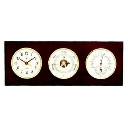 International Quartz Clock Barometer & Thermometer with Hygrometer - Mahogany