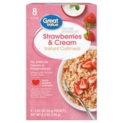 Great Value Strawberries & Cream Flavored Instant Oatmeal, Whole Grain, 1.05 oz, 8 Count