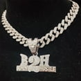 thumbnail image 2 of Men Women Hip Hop Born To Hustle Pendant Necklace with 13mm Crystal Cuban Chain HipHop B2H Necklaces Letter Charm Jewelry Gifts, 2 of 7