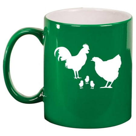 

Chicken Family Ceramic Coffee Mug Tea Cup Gift for Her Him Friend Coworker Wife Husband Animal Lover (11oz Green)