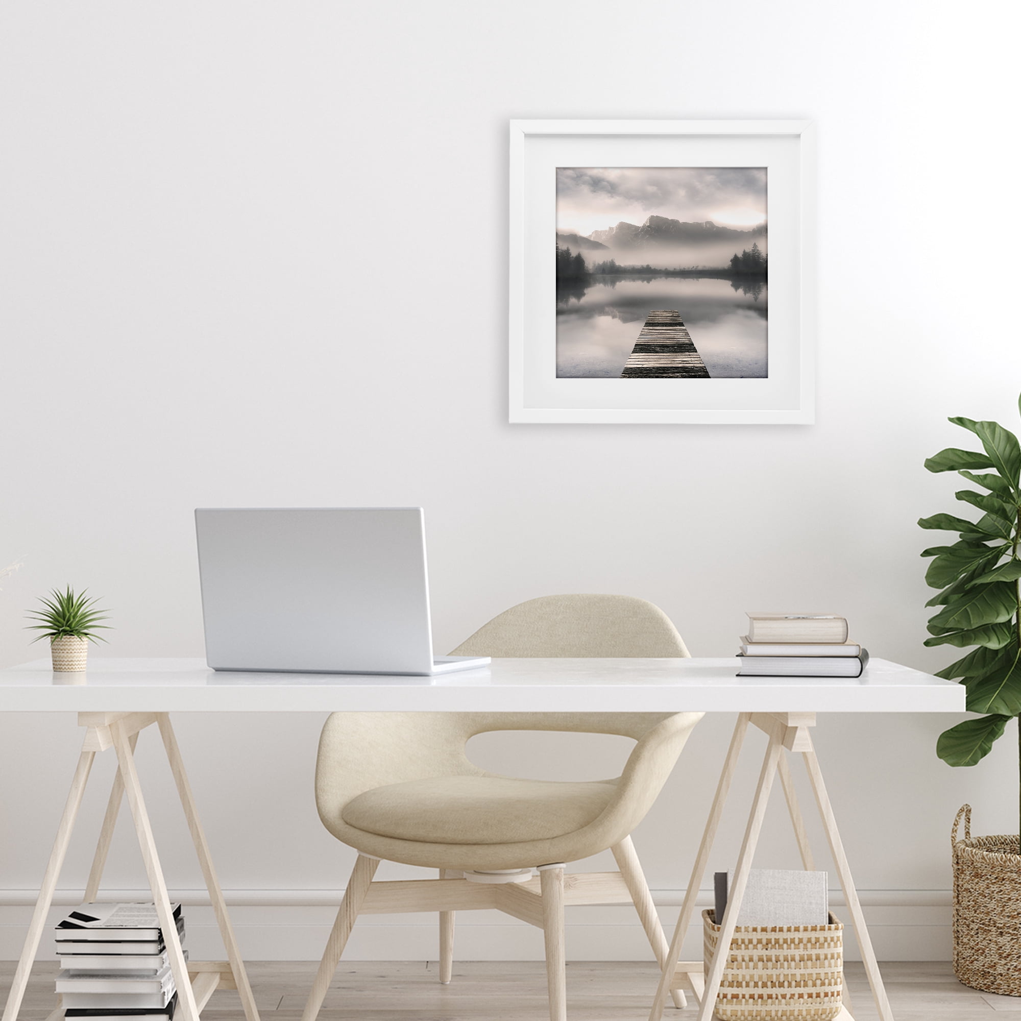 Stupell Industries Calm Reflective Waters & Mountains White Framed Print Under Glass, design by Irene Weisz