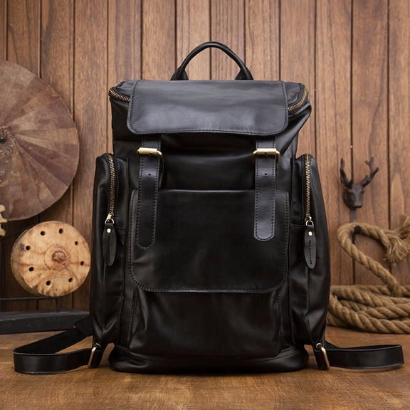 Handmade Genuine Leather British Style Large Capacity Men's Backpack Retro,Black