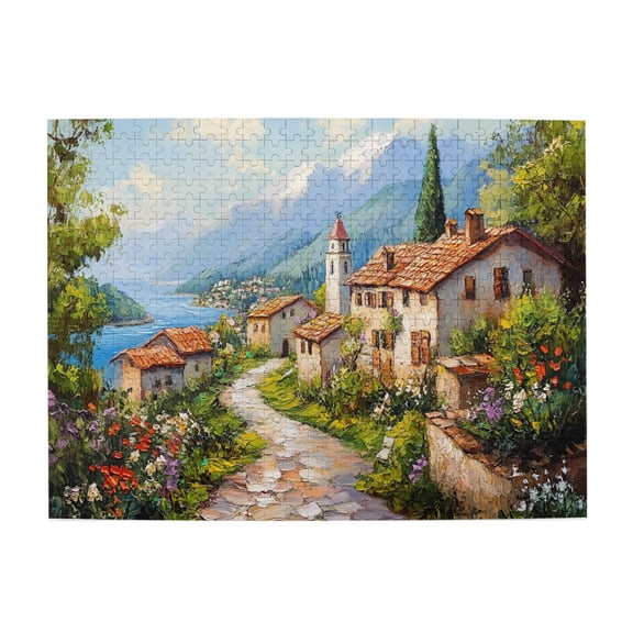 500 PCS Jigsaw Puzzles 500 Pieces Vintage Country Road,Family Leisure And Entertainment,Every Piece Is Unique,Charm Oil Painting Style Wooden Puzzle,Enjoy The Puzzle Solving Process